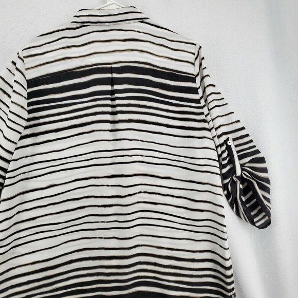 Chicos Top Women's 3/4 Sleeve Striped Button Up Tunic Black Large(12/14) - Picture 11 of 12
